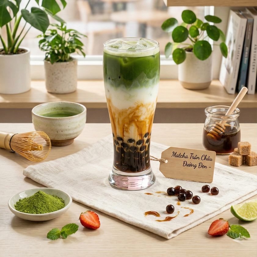 Matcha Latte Trân Châu Đường Đen