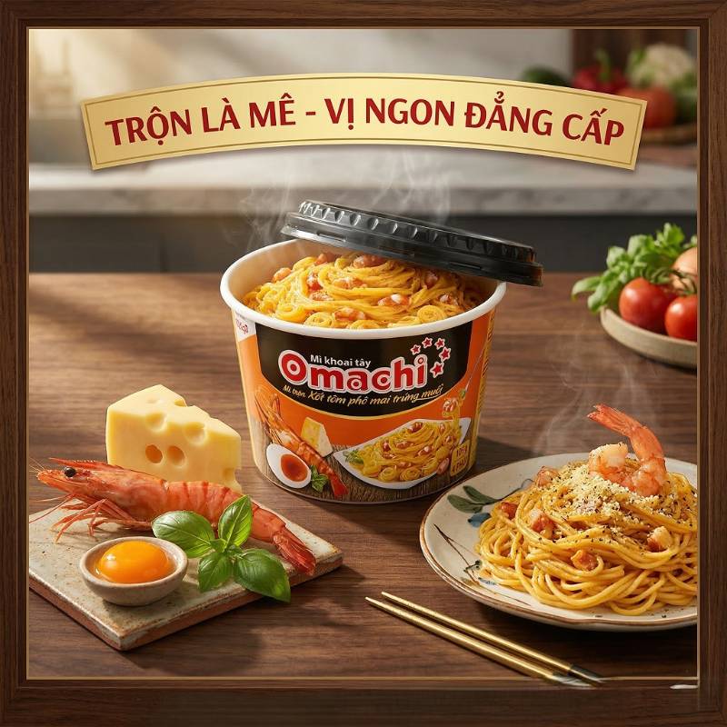 Mì trộn Omachi xốt tôm phô mai trứng muối